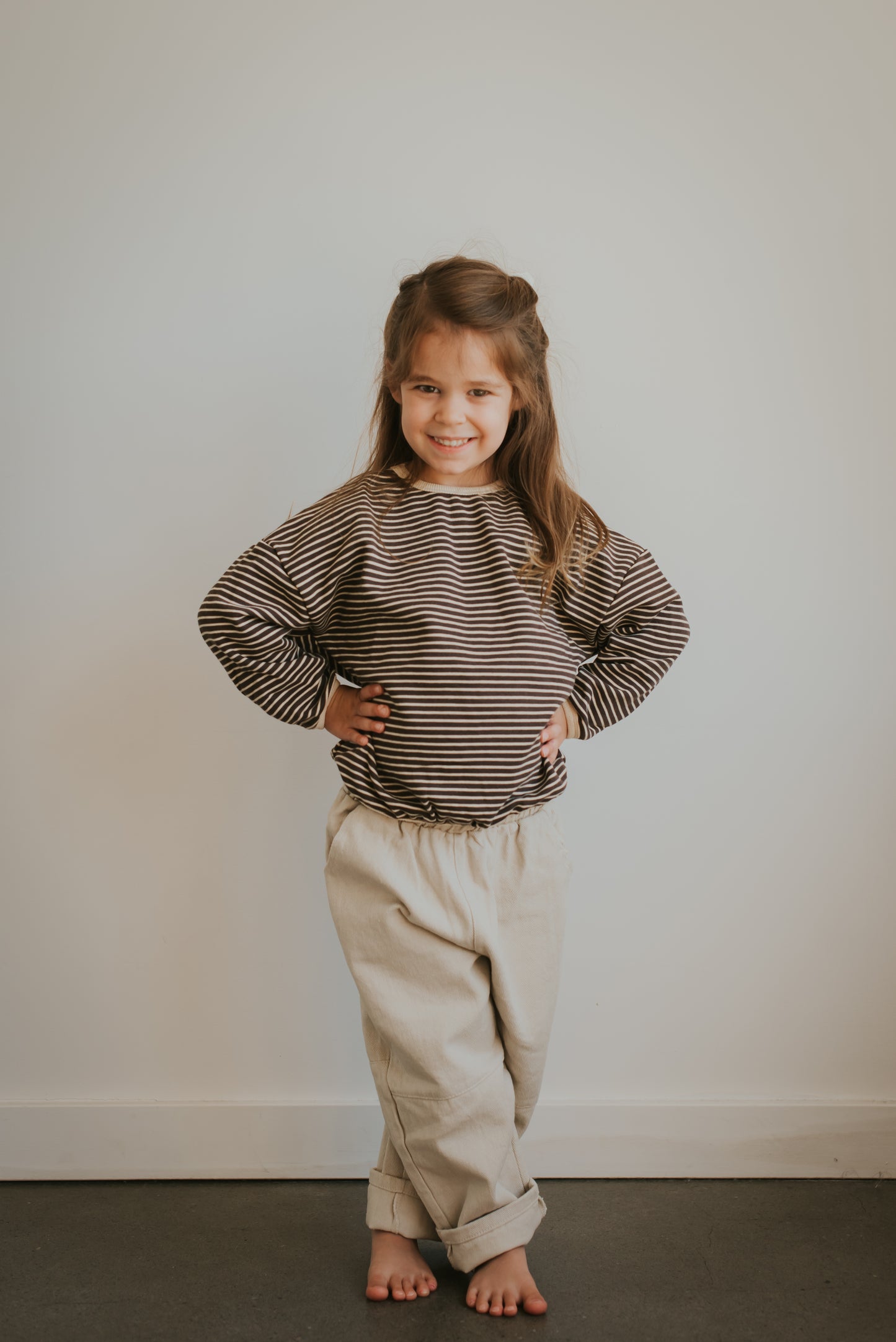 Striped Long Sleeved Shirt- CREAM & BROWN