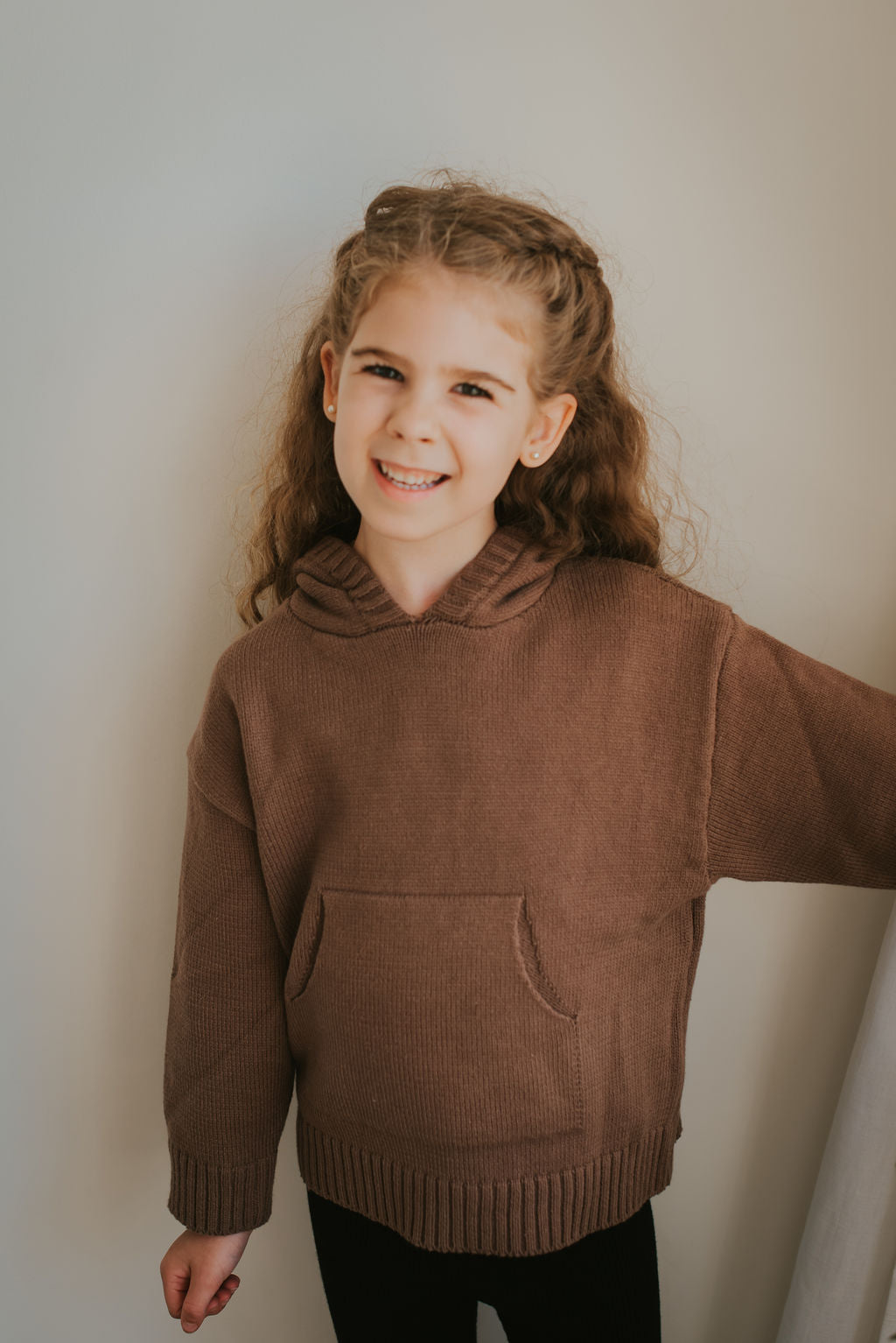 Knit Hooded Pullover Sweater- BROWN