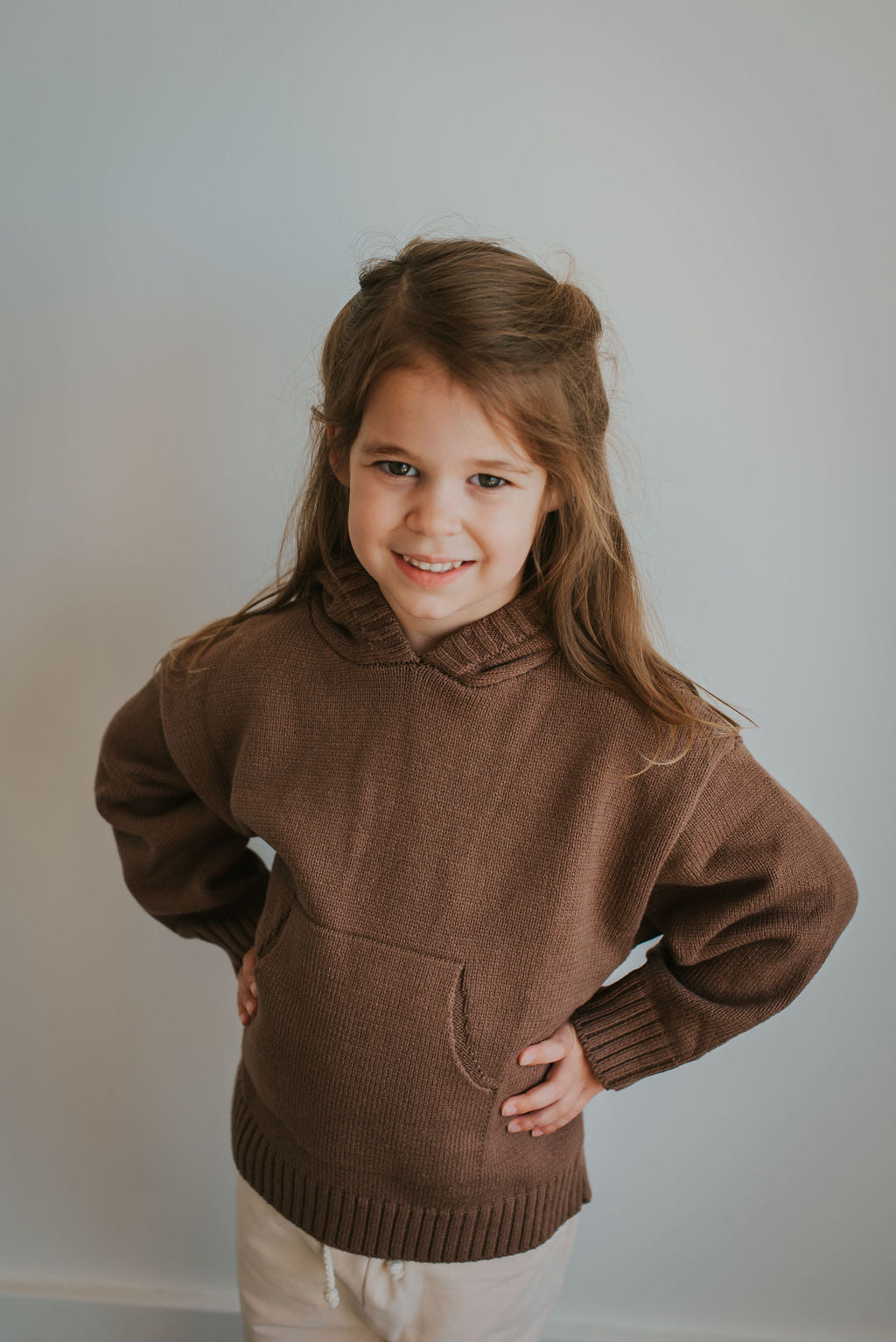 Knit Hooded Pullover Sweater- BROWN